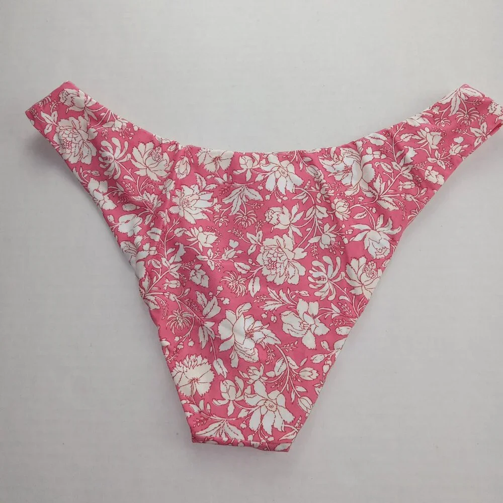 J. Crew Women's Curved Waist Cheeky Bikini Bottom Size Medium Tossed Floral Pink